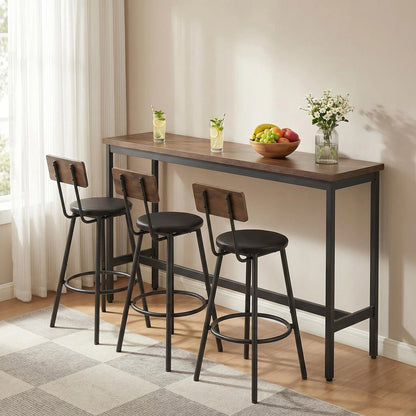 Bar Table and Chairs Set for 3, 4 Piece Industrial Dining Table Set with 3 PU Upholstered Bar Stools, Bar Table Set, Small Space Corner