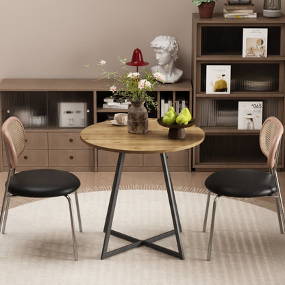 31.5 Inch Round Dining Table, Small Circle Kitchen Table with Metal Black Legs for 2-4 people, Modern Dining Room Table, Brown (only table) – Natural