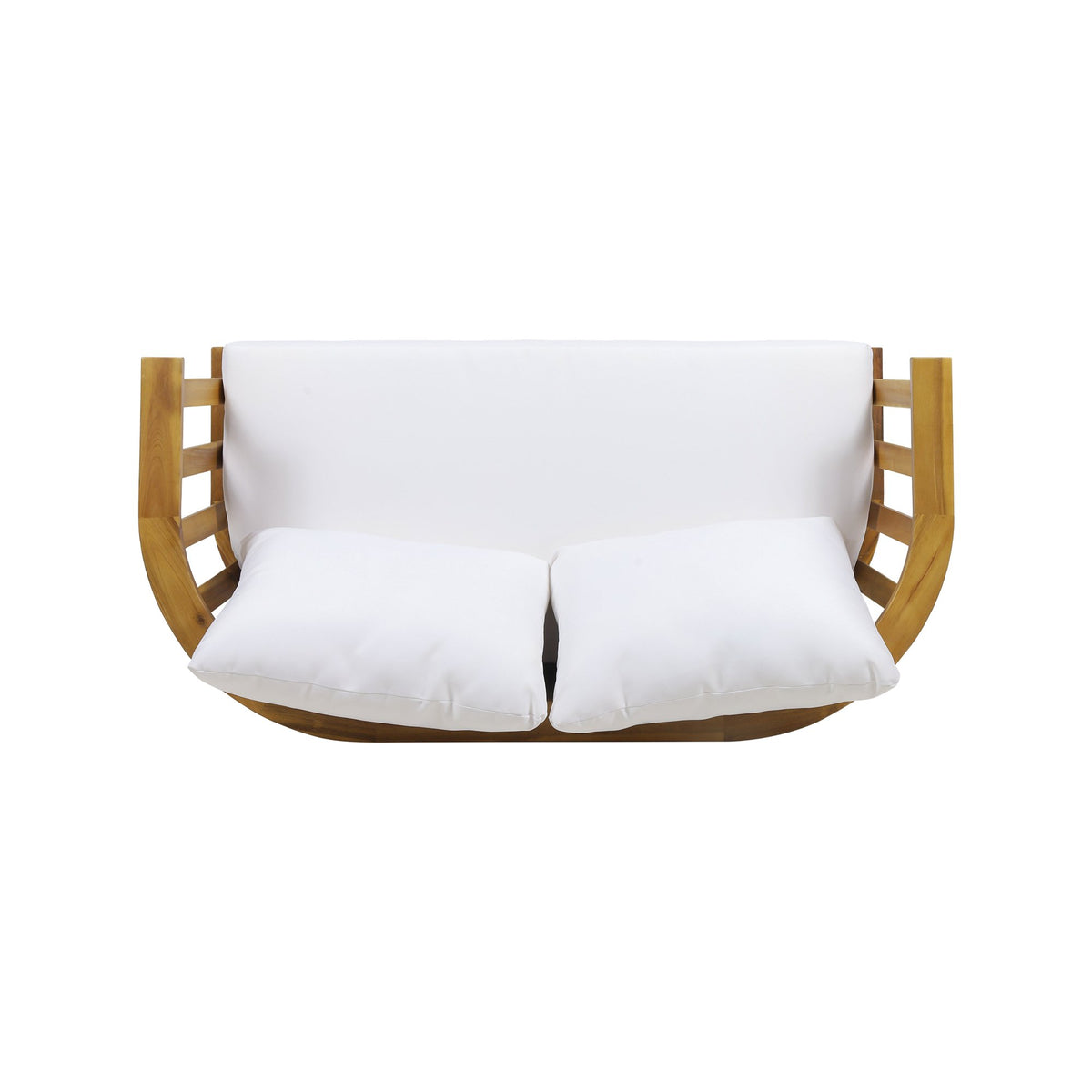 2 - Person Outdoor Acacia Wood Patio Seating Group with Cushions and Coffee Table for Porch, Garden, Backyard, Balcony, Teak Finish, White