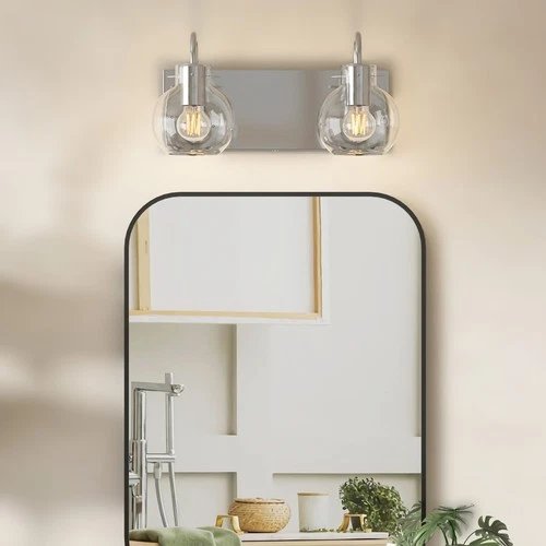 Bathroom Vanity Light Modern Brushed Nickel Wall Sconce with Clear Glass Shade-2-Light