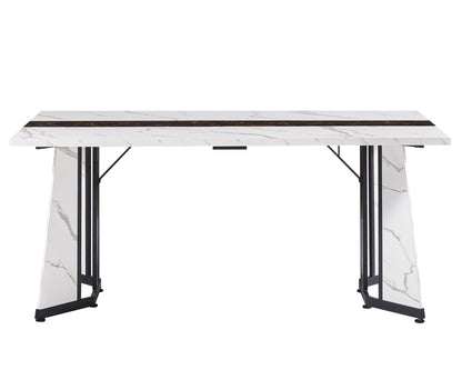 70.9"Rectangular Large Dining Table, Marble Grain Waterproof Large Desk for 8 People, Deluxe Family Dining Table with Adjustable Legs for Kitchen,Living Room,Office, White,70.9''W x 35.4''D x 30.3''H