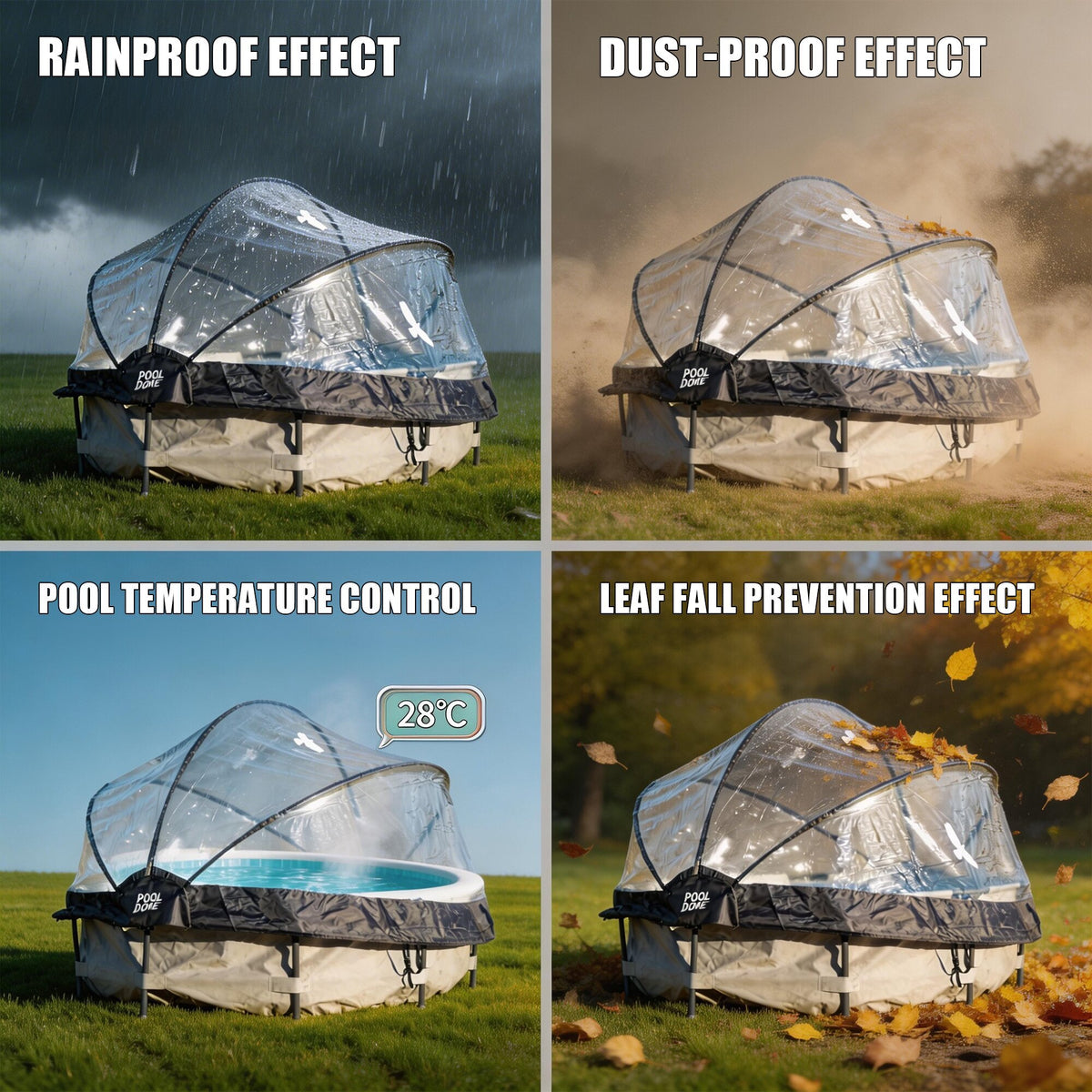 15 FT Round Multifunctional All Weather Cover Pool Dome Enclosure for Outdoor Pools, Compatible Clean & Warm Water, Suitable for 15 foot Round Frame Pools