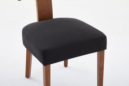 064-Set of 2 Linen Fabric Modern Armless Dining Chairs With Curved backrest and Solid Wooden Legs, Black