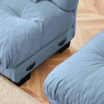 3-Seater Sectional Sofa Modular Deep Seat Sofa Couch, Chenille Sofa Soft Comfy Upholstered Furniture, Studio, Chenille Blue