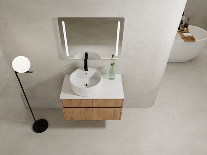 32(31-1/2") Inch Wall-Mounted Bathroom Vanity with Ceramic Art Sink and Countertop Flat Plate, 2-Soft Close Doors and 1-Drawer, KD-Packing, Plywood - BAB3098MOWH