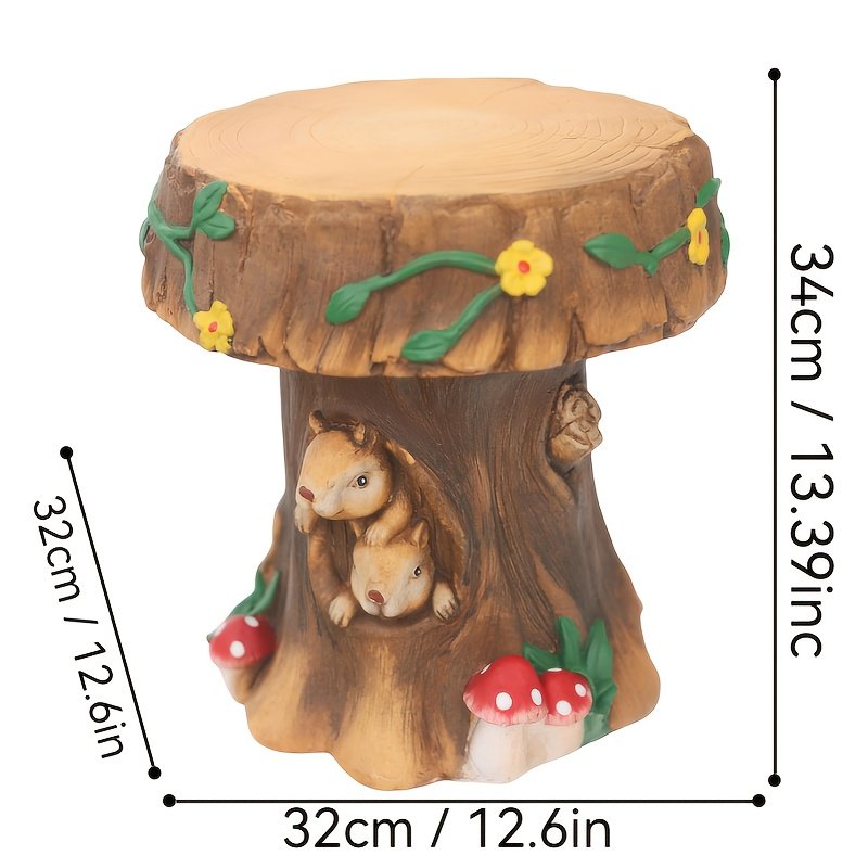 12.6" Resin Squirrel Garden Chair, Unique Indoor & Outdoor Decorative Chair, Round Accent Chair for Backyard, Patio, Terrace & Home Decoration