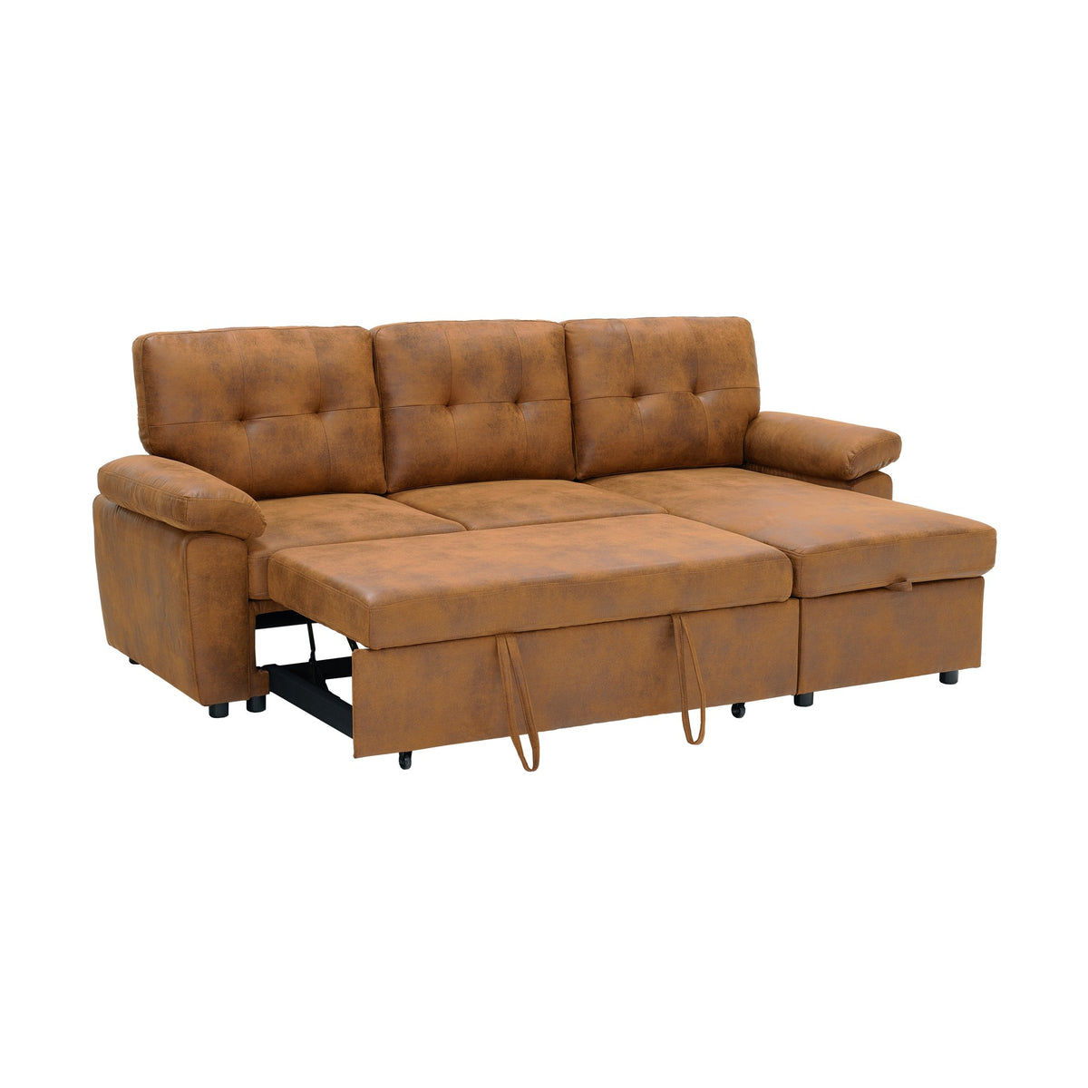 88.5" Convertible L-Shaped Pull-Out Sectional Sofa Bed with Storage Chaise,and Soft and Soft Padded Armrests