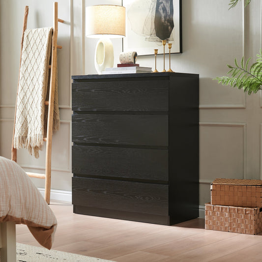 4 Drawer Dresser, Modern Storage Chest of Drawers, 31.5In Black Dresser for Closet with Handle-Free Design, Closet Chests Organizer