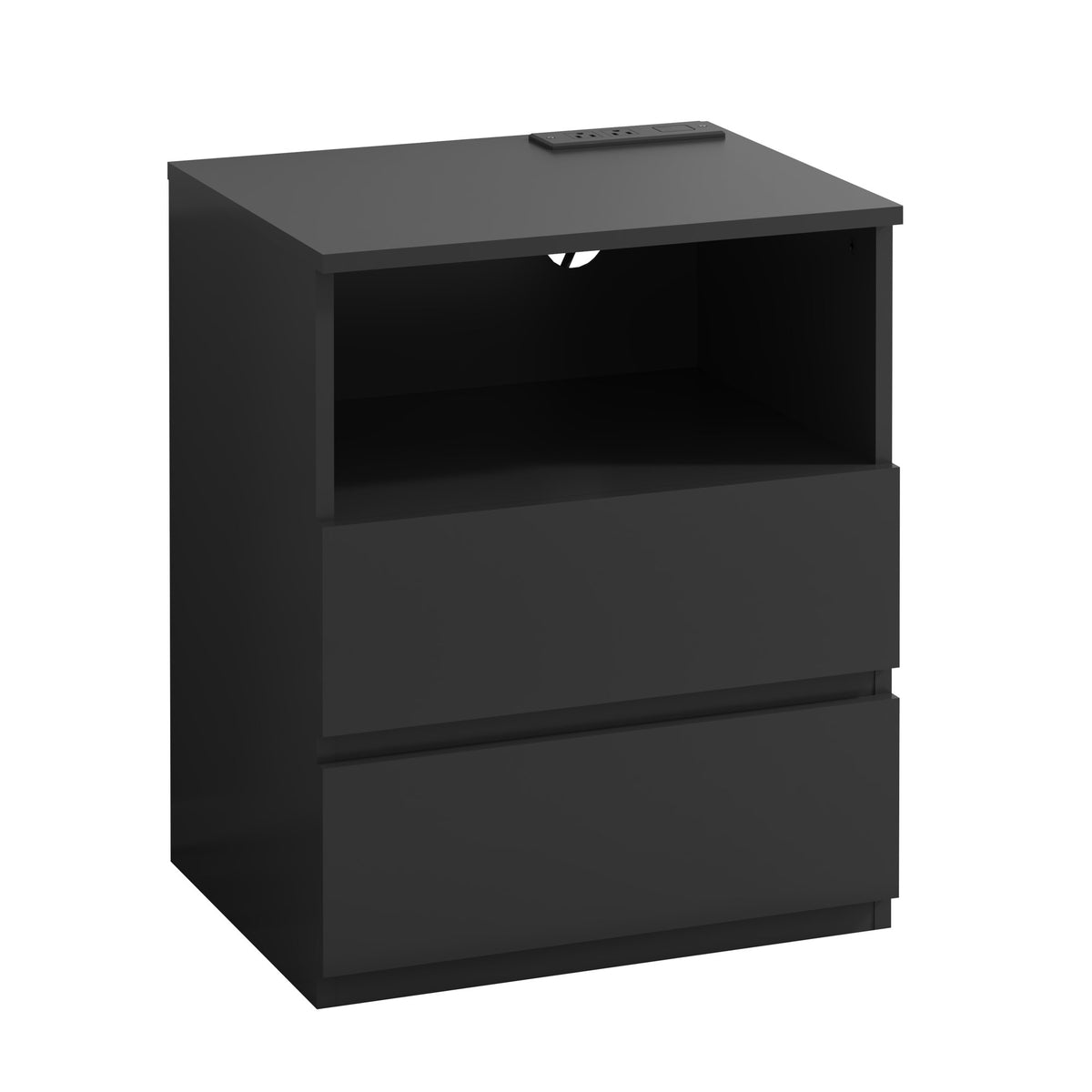 (Set of 2)End Table with Fast USB C Charging Station, Sofa Side Table with 2 Drawers, Large Storage Modern Wood Storage Cabinet, Black