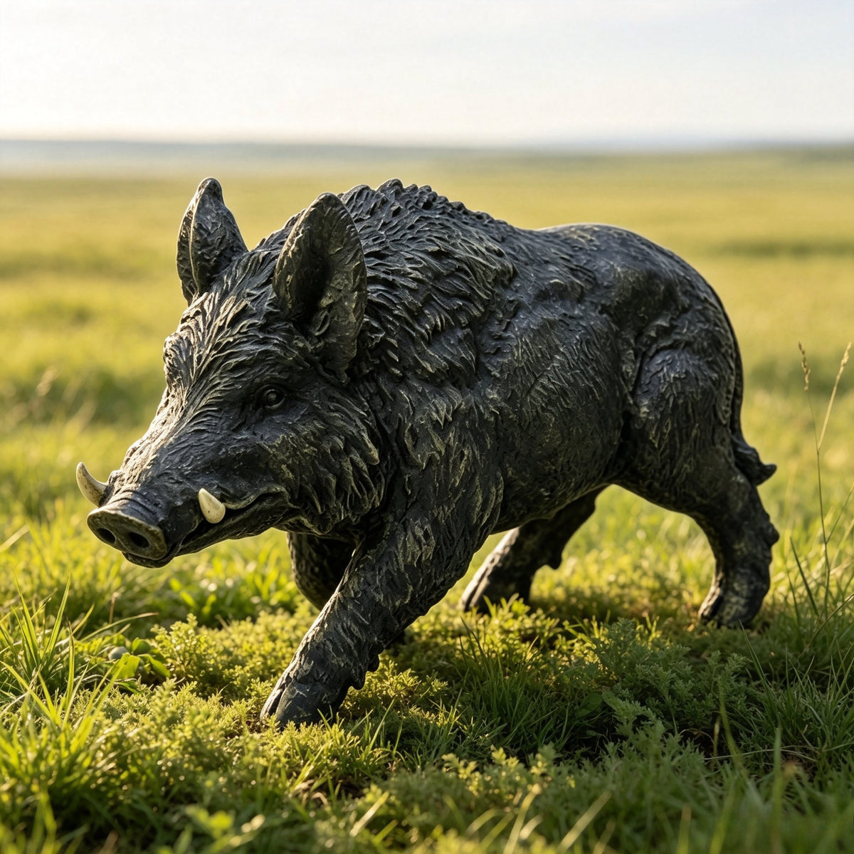 12.20" H x 21.26" L Simulated Wild Boar Resin Garden Statue, Indoor & Outdoor Decorative Ornament, Lawn & Courtyard Art Craft Decoration
