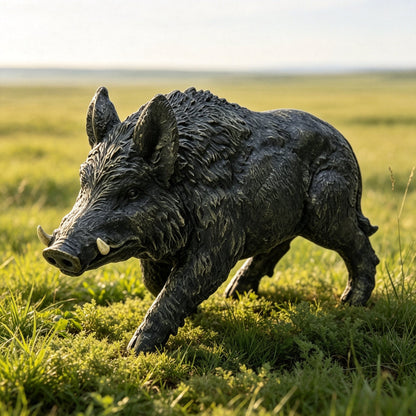 12.20" H x 21.26" L Simulated Wild Boar Resin Garden Statue, Indoor & Outdoor Decorative Ornament, Lawn & Courtyard Art Craft Decoration