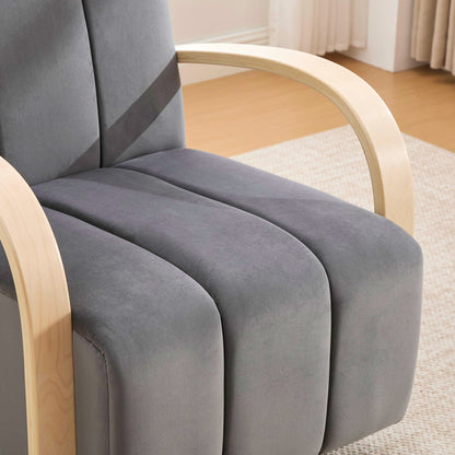 30.7"W Upholstered 360° Swivel Accent Chair with Solid Wood Armrests and Comfy Channel Tufted Lounge Reading Chair, Single Sofa Armchair for Hotel Bedroom Living Room Office and Bedroom. Charcoal