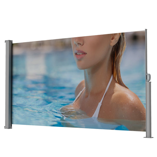 71"x138" Retractable Side Awning, Semi-transparent with UV printing,UPF50+, Ideal for blocking dust,sunshine and wind, Creating private space for garden,balcony and swimming pool.
