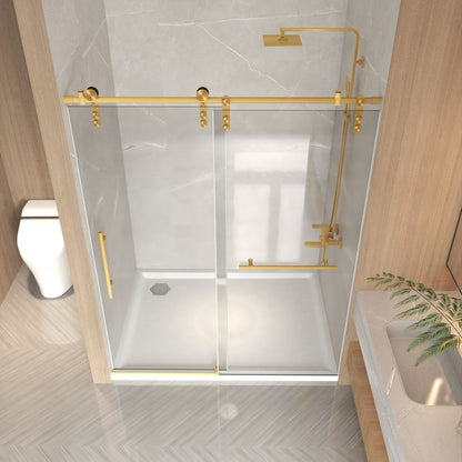 44-48" x 76" H Frameless Sliding Shower Door, 5/16" Clear Tempered Glass, Stainless Steel Frame, Brushed Gold