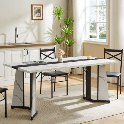 70.9"Rectangular Large Dining Table, Marble Grain Waterproof Large Desk for 8 People, Deluxe Family Dining Table with Adjustable Legs for Kitchen,Living Room,Office, White,70.9''W x 35.4''D x 30.3''H