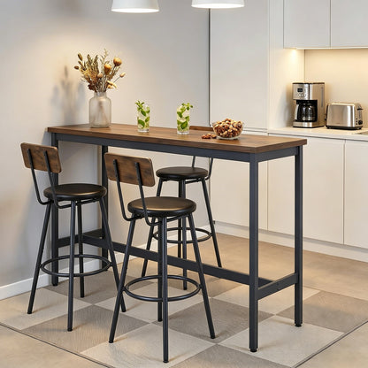 Bar Table and Chairs Set for 3, 4 Piece Industrial Dining Table Set with 3 PU Upholstered Bar Stools, Bar Table Set, Small Space Corner