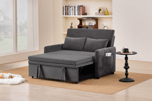 51.2" Velvet Convertible Sleeper Sofa Bed, 5-Position Adjustable Backrest Loveseat with Pull-Out Bed, Side Pocket, Multi-Functional 2-Seater Couch for Living Room, Apartment, Small Space