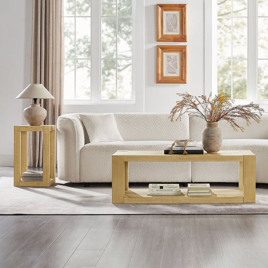 2-Piece Modern 2 tier Rectangle Coffee Table Set for Living Room,Easy Assembly Coffee Tables, End Side Tables for Bedroom Office,Natural Color