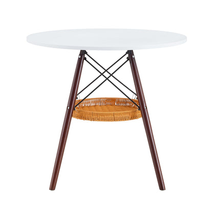 31.5-inch diameter circular dining table, white MDF vacuum formed tabletop, walnut solid wood legs