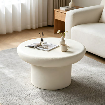 31.50''×31.50''×17.72'' Modern Side Table, Cream Textured Round Mushroom Fiberglass Accent Table for Living Room & Office, No Assembly Required.