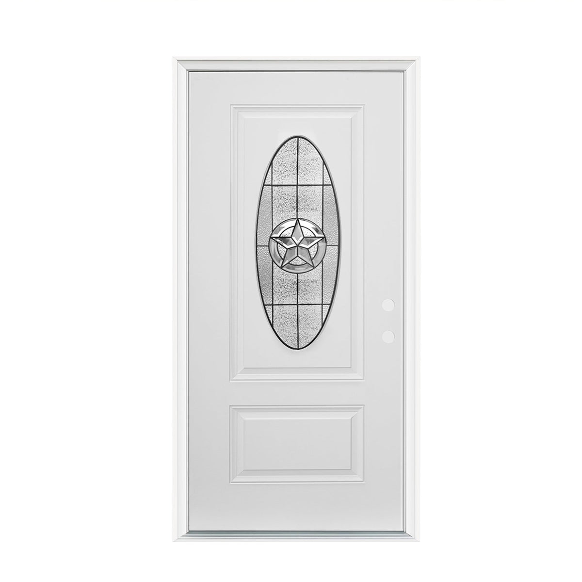 36"x80" Fiberglass Front Door with White 4-9/16" PVC Frame,Left-Hand Inswing Exterior Door with Brickmould,Brushed Smooth skin with Oval Decorated glass for Home Entrance,White