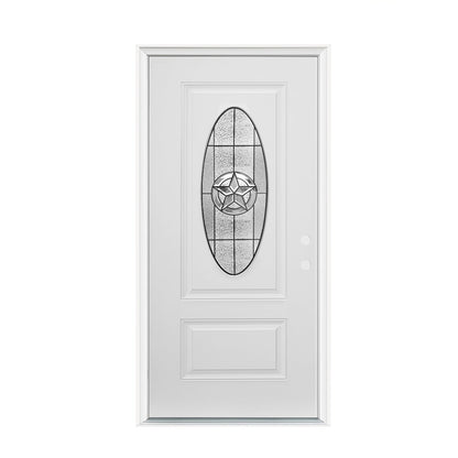 36"x80" Fiberglass Front Door with White 4-9/16" PVC Frame,Left-Hand Inswing Exterior Door with Brickmould,Brushed Smooth skin with Oval Decorated glass for Home Entrance,White