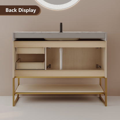 36" Modern Free-Standing Bathroom Vanity with Seamless Ceramic Sink & Sintered Stone Top