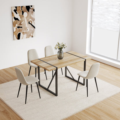 55" MDF Wood Colour Dining Table and Modern Dining Chair Set of 4, Mid Century Wooden Kitchen Table Set, Metal Base & Legs – Model W3732S00010