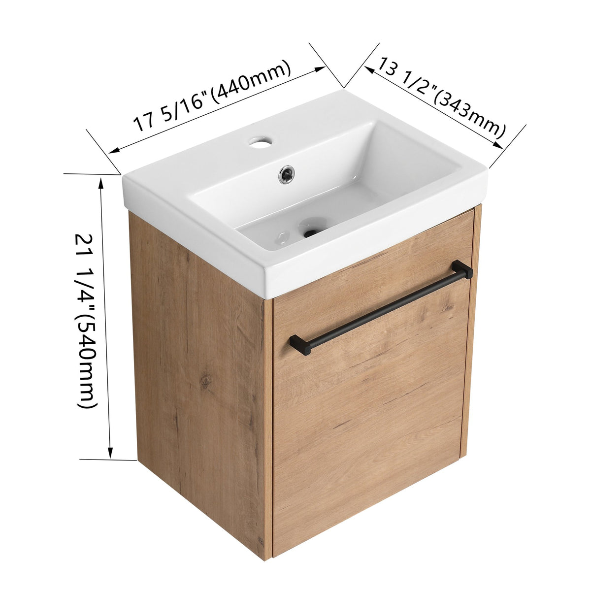 18'' Floating Wall-Mounted Bathroom Vanity with Ceramic Sink & Soft-Close Cabinet Door, For Small Bathroom
