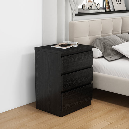 19.7-Inch Black Nightstand with 3 Drawers, Beside Table with Drawers Handle Free Design, Thickened Top Plate