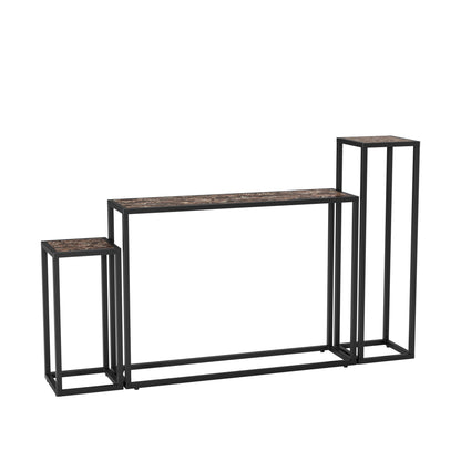 3-piece set of narrow table, high-end edge wrapped entrance hall table, entrance, industrial corridor table, living room, entrance hall, rural brown black color