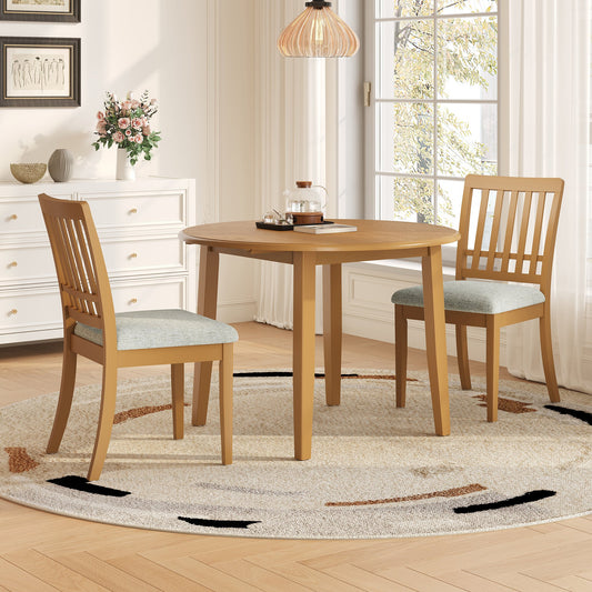 3-Piece Round Dining Table Set for 2 People, 1 Folding Wood Dining Table + 2 Upholstered Chairs – Model N752S000618A