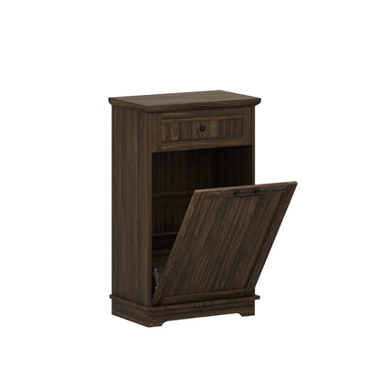 10 Gallon Tilt Out Trash Cabinet Freestanding Trash Bin Cabinet Wood Garbage Recycling Cabinet with Hideaway Drawer Pet Proof Trash Can Holder for Kitchen Living Room, Antique Brown (not include can)