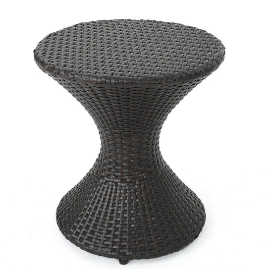 Outdoor 16-inch Multi-brown Wicker Hourgla Side Table