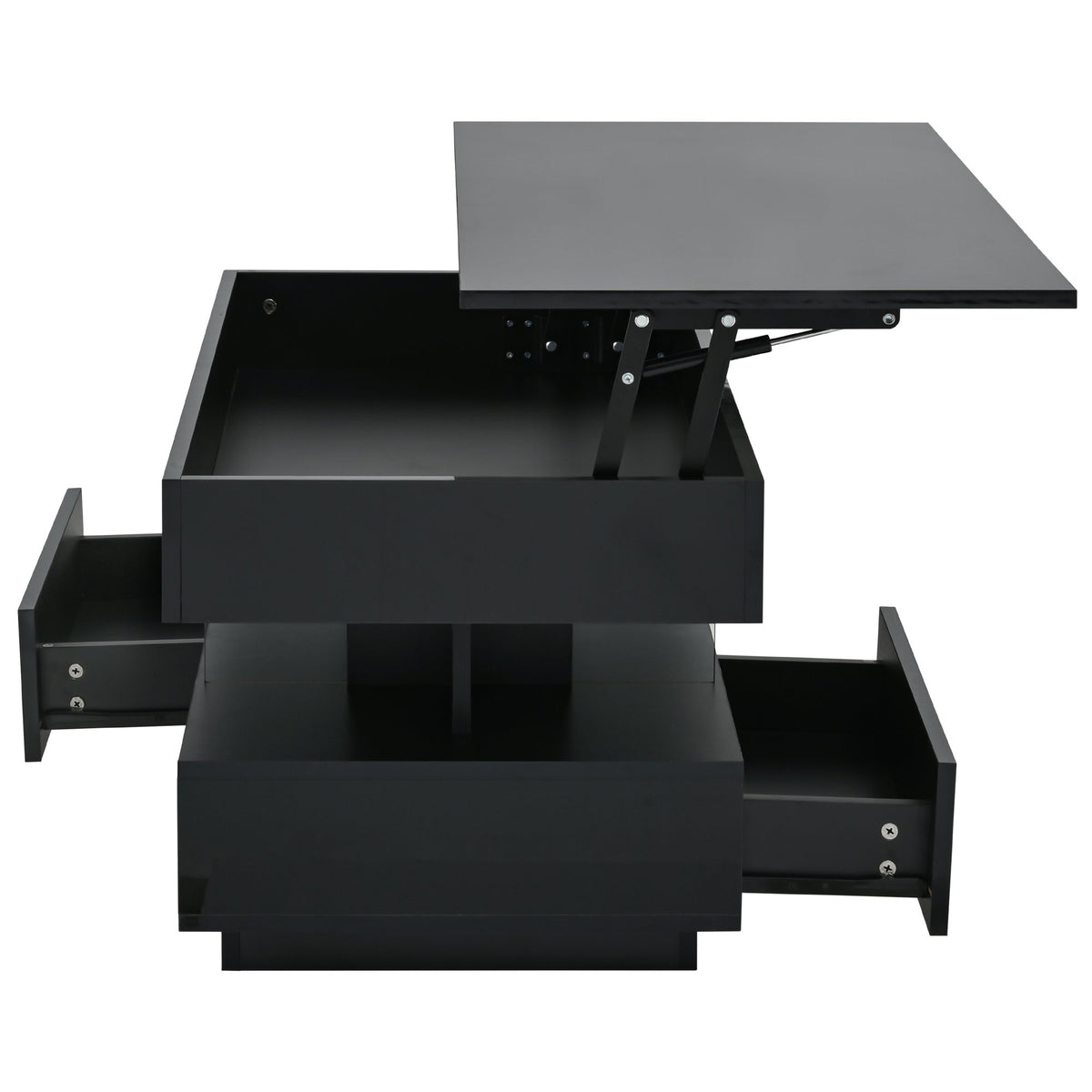 39.3" Lift Top Coffee Table with Hidden Compartment, 2 Storage Drawers and Ajustable LED Lights, Modern Multifunction Coffee Tables - Black