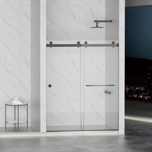 55-59" x 72" Frameless Shower Door,Double Sliding Shower Door,5/16"(8mm) Tempered Glass Premium Tempered Glass Shower Enclosure,Double Side Easy Clean Coat,Matte Black