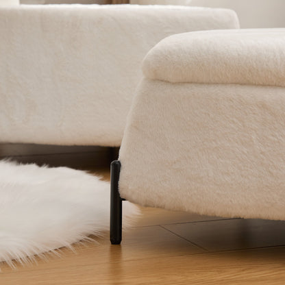 29.9"Wide 2 - Piece Upholstered Storage Ottoman Set Footrest Shoe Changing Stool with Metal Legs,Faux Fur Foot Stool Coffee Side Table With Reversible Lid for Living Room Bedroom Entryway. Ivory