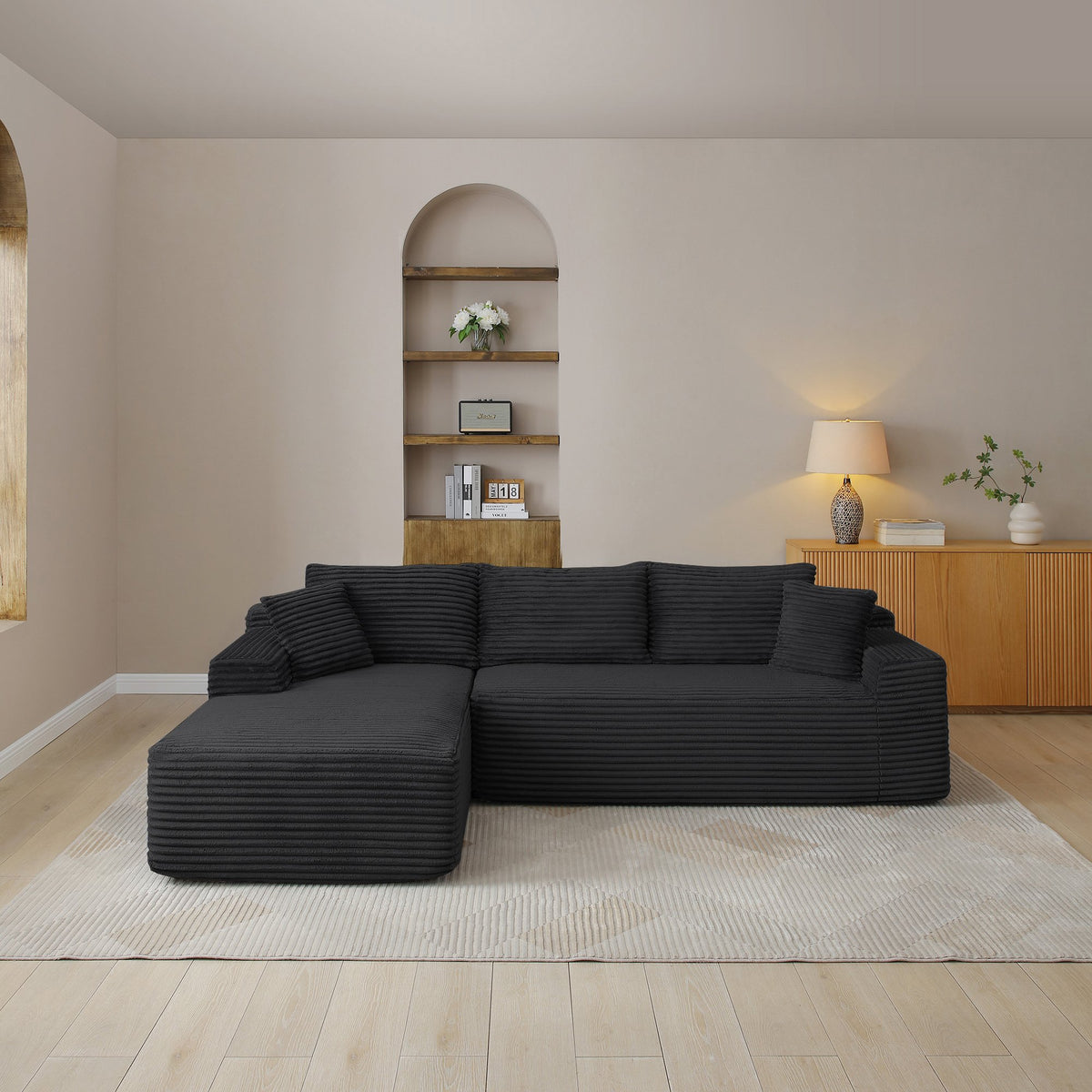 105'' Modular Sectional Sofa, Cloud Sectional Couch with Deep Seat, Modern Modular L-Shape Sofa Couch with Chaise, Upholstered Couches - Black