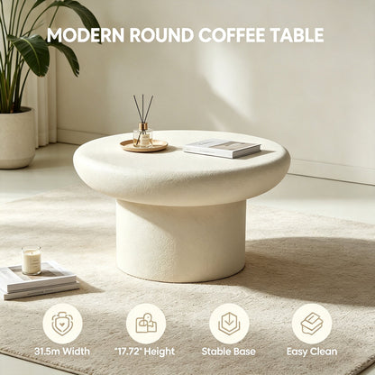 31.50''×31.50''×17.72'' Modern Side Table, Cream Textured Round Mushroom Fiberglass Accent Table for Living Room & Office, No Assembly Required.