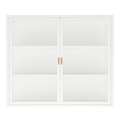 27.56"Glass Doors Modern Two-door Wall Cabinet with Featuring Three-tier Storage for Entryway Living Room Bathroom Dining Room,White(same sku:W757119328)