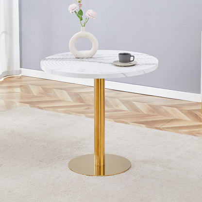 31.5 Inch Elegant White Marble Pattern Round Dining Table - Suction Molding Annular Texture
