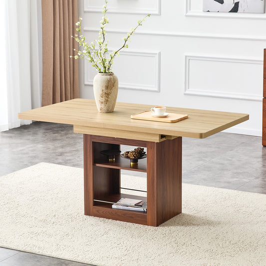 An expandable dining table with storage space