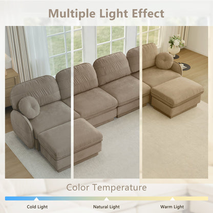 105'Chenille Cloud 3-Seater Sofa,Exquisite round pillows and quilted back cushions,Recessed Base Frame Legs,Ergonomic Design Bottom,Easy Assembly,Deep Seat Sofa Couch For Living Room,Light coffee