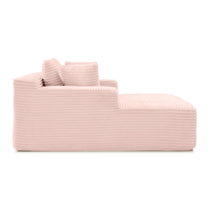 49" Chaise Lounge Indoor, Oversized Chaise Lounge Chair with 3 Comfy Pillows for Living Room Bedroom, Wide Arms Corduroy Fabric High-Density Foam No Assembly Required (Pink)