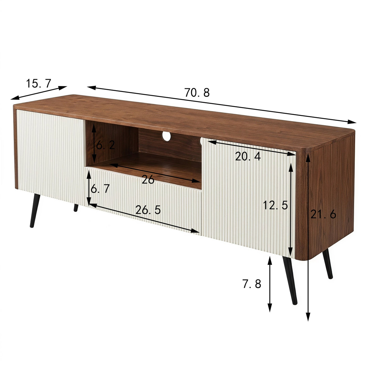 70.8-inch modern TV stand, suitable for televisions up to 85 inches, featuring enclosed storage and cable management, soft-close hinges and iron legs, ideal for the living room RR