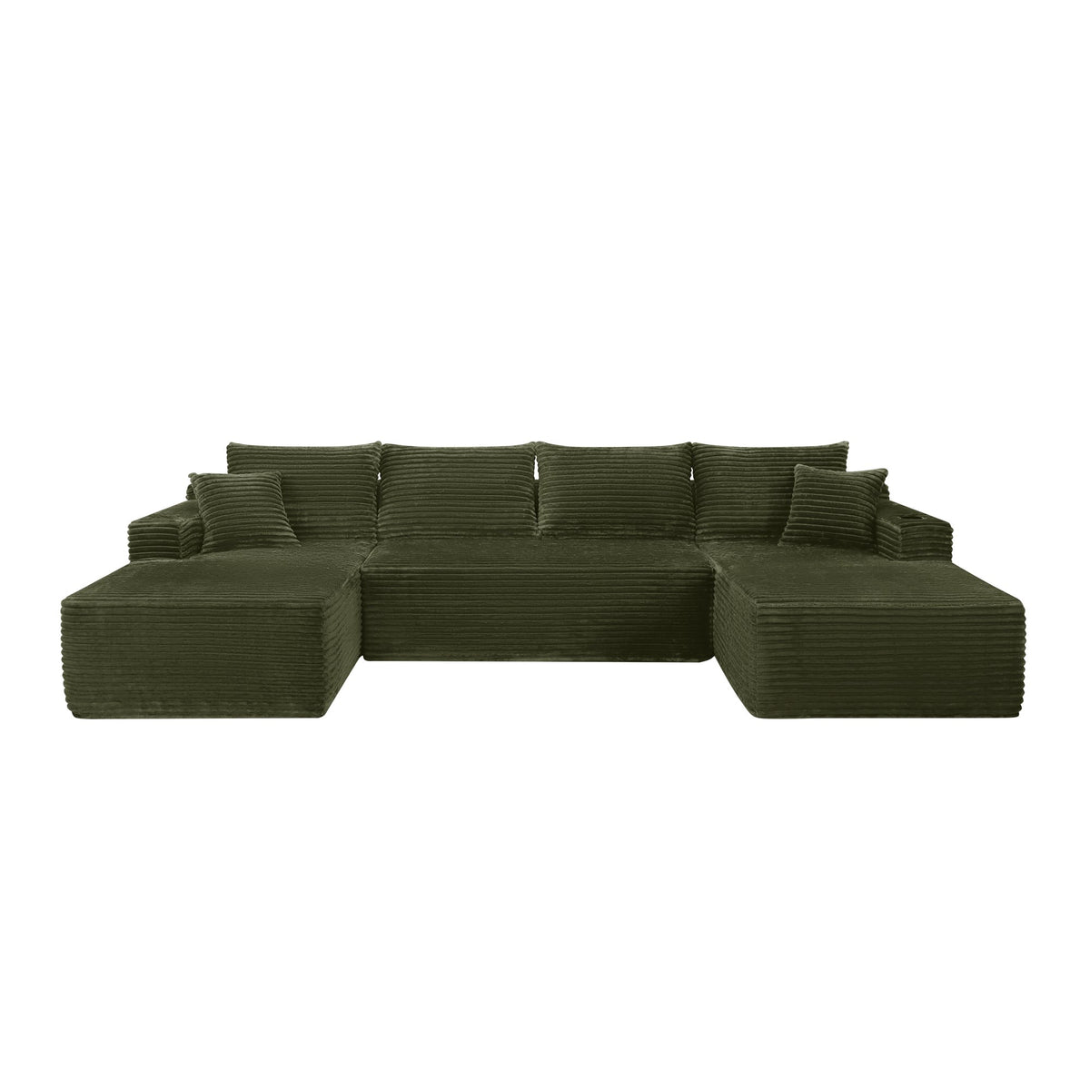 134' Cloud Sectional Sofa with U-Shape Chaise and Side Pockets and Cup holder , Modern Modular Design, Deep Seating, Upholstered Couch for Living Room/Bedroom, No Assembly Required (Plush)GREEN