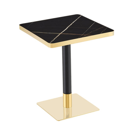 24" Square Faux Black Marble Bistro Table, 28.8" High Modern Dining Table with High Gloss UV Finish & Gold Metal Trim Edge, Heavy-Duty Stainless Steel Base Frame for Small Spaces, Cafe, Kitchen, Bistr
