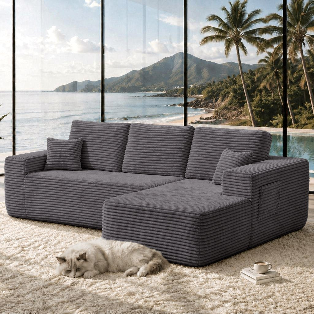 104" Cloud Sectional Sofa with L-Shape Chaise and Side Pockets, Modern Modular Design, Deep Seating, Upholstered Couch – Model W3975S00034