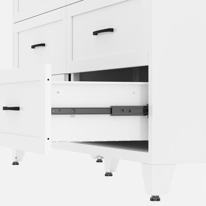 7-Drawer Dresser, Wide Low-Profile Storage Cabinet, White Metal Chest of Drawers