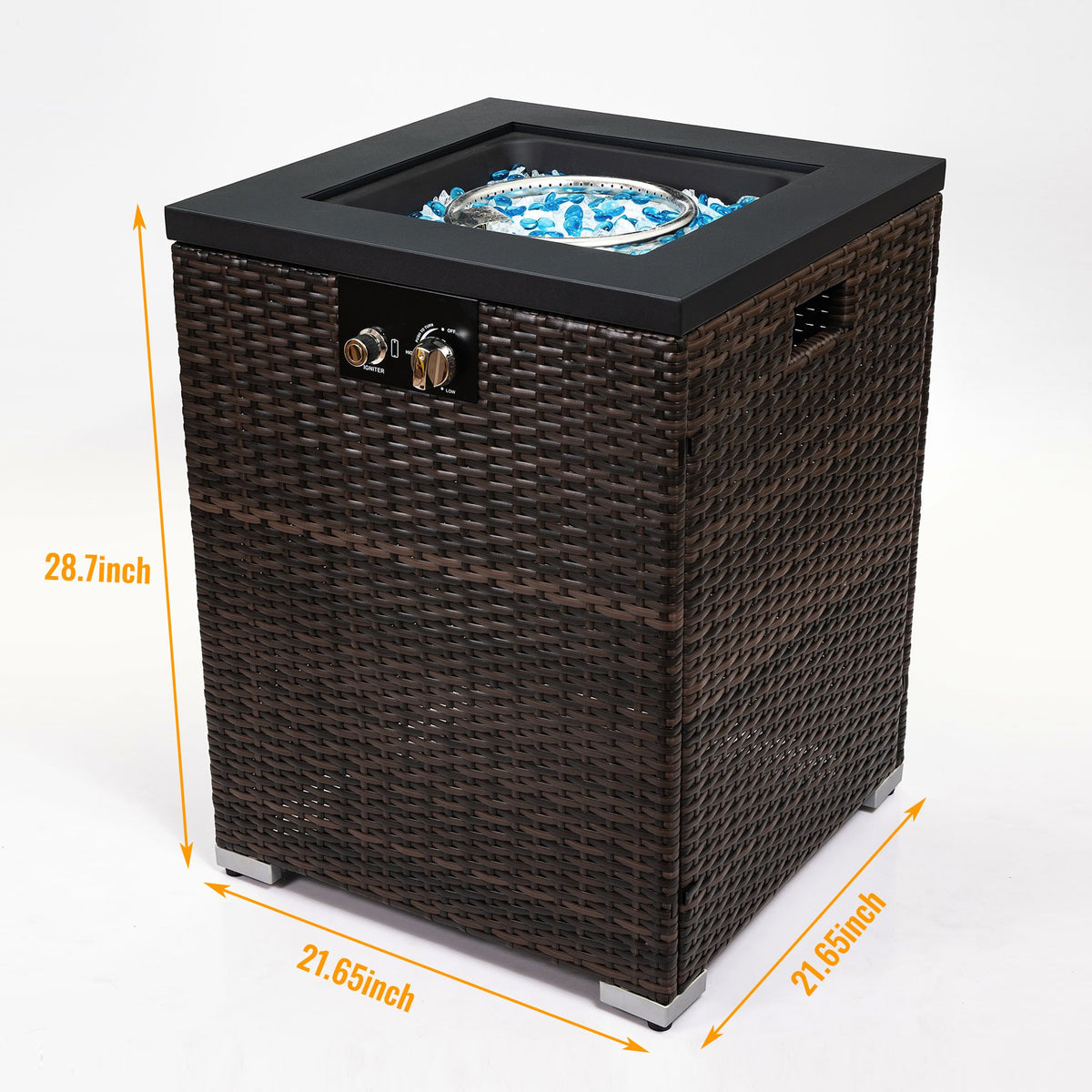 22" Propane Gas Fire Pit Table, 40000 BTU Square Steel Fire Pit with Beautiful Wicker Base for Outside Patio Deck Garden Backyard-Black